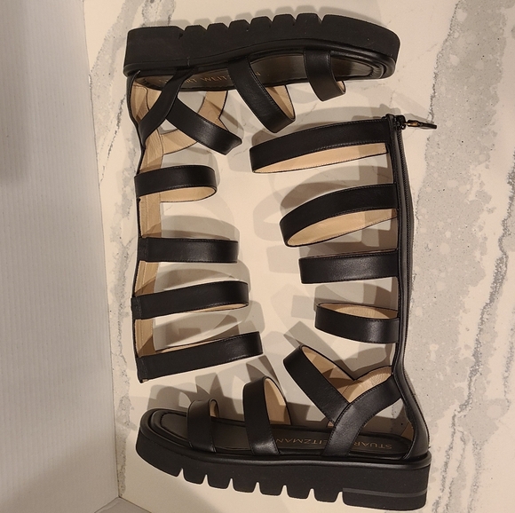 Stuart Weitzman Gala Lift Tall Leather Gladiator Sandals in Black Sz 5½ - Picture 9 of 14